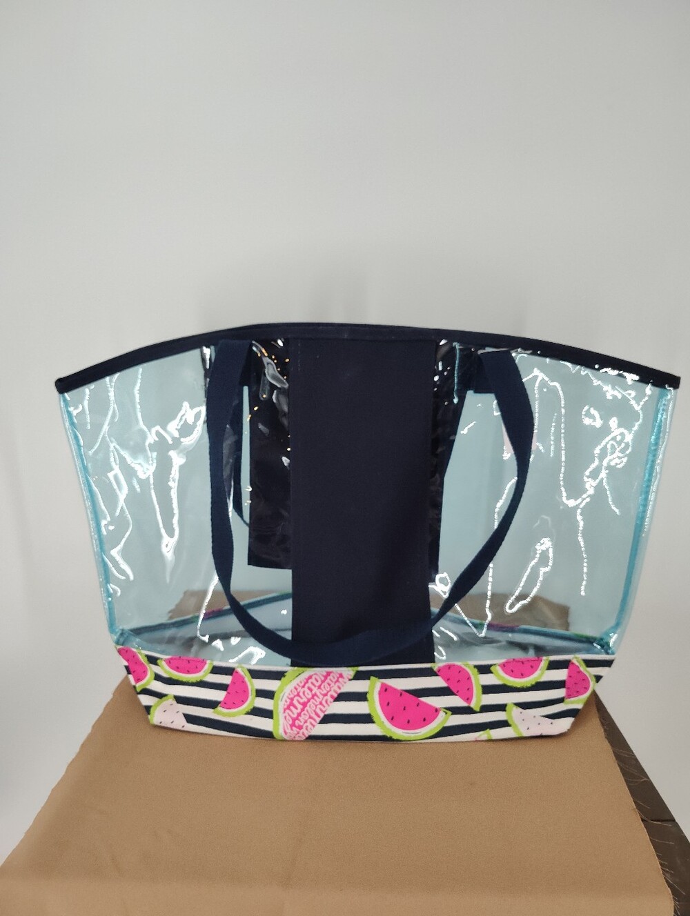 thirty-one In The Clear Tote with Watermelon-Striped Base